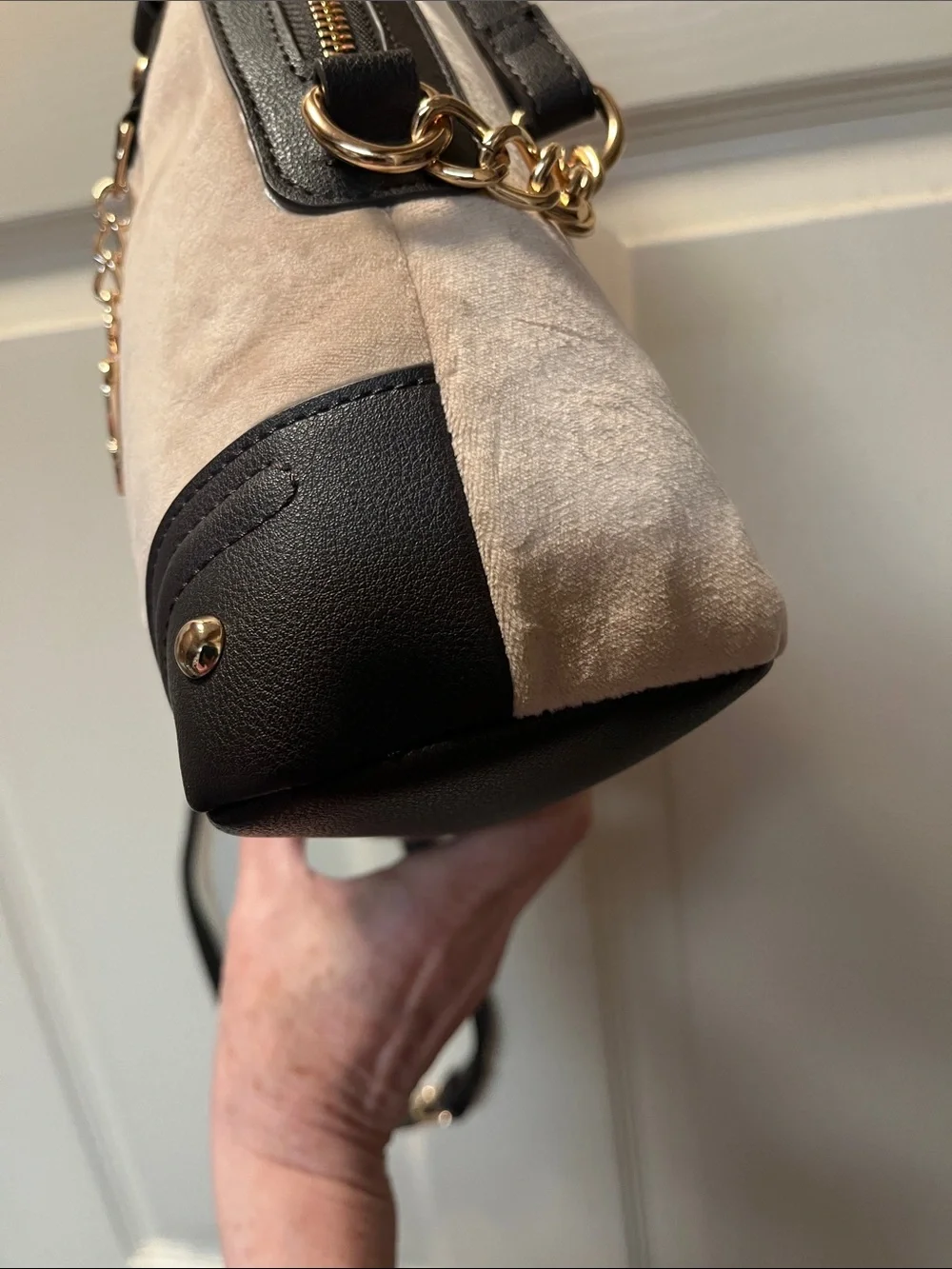 NWT Juicy Couture Renaissance Satchel cream velour brown trim goldtone hardware
